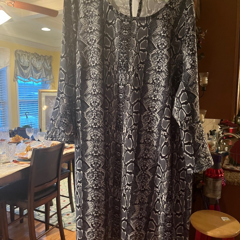 Midi Snakeprint Dress with Bell Sleeves, Great for an Evening Out